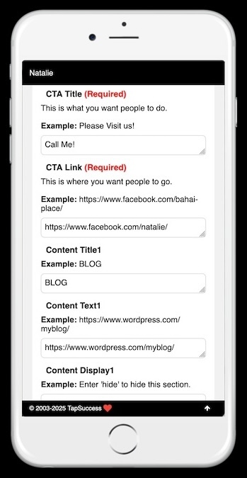 Captura de tela real de uma página de administração da bio. Basta preencher o formulário e clicar em 